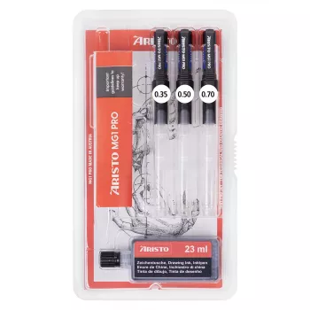 Set de stilouri tehnice de desen ARISTO mg1 pro Basic, 3 stilouri 0,35 / 0,50 / 0,70 mm, 4 piese (AR64300)
