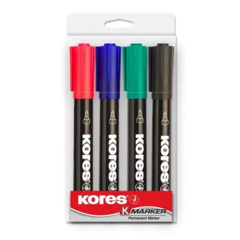 Marker permanent Kores K MARKER, vârf daltă, 3-5 mm, culori asortate, set de 4 bucăți M20945