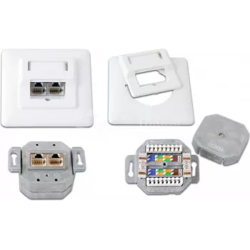 Priză de date îngropată ecranată Wirewin DD-TRIO-K5E UP2 WS Cat5e, 2x RJ45, LSA, alb pur