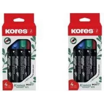 Markere permanente Kores ECO XP1, vârf rotund, 3 mm, culori asortate, set de 4 bucăți M20764