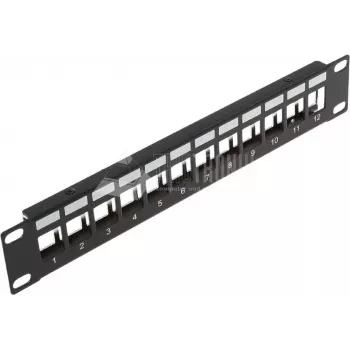 Patch panel keystone Wirewin TKS PANEL 12 cu 12 porturi, montaj în rack 10 inch, ecranat, negru