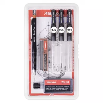 Set de pixuri tehnice de desen ARISTO mg1 pro College, 3 pixuri 0,25 / 0,35 / 0,50 mm, 6 piese (AR64308)