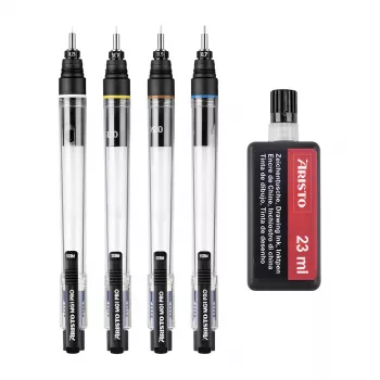 Set de pixuri tehnice de desen ARISTO mg1 pro Basic, 4 pixuri 0,25 / 0,35 / 0,50 / 0,70 mm, 5 piese (AR64400)