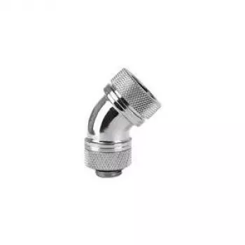 Conector prin compresie la 45 de grade Thermaltake Pacific G1/4 pentru tub PETG - alamă cromată, diametru exterior 16mm
