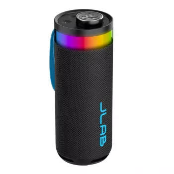 Boxă portabilă Bluetooth JLab Go Party cu putere de ieșire 20W, rezistență la apă IPX6, autonomie 15 ore, microfon integrat, moduri de iluminare, neagră