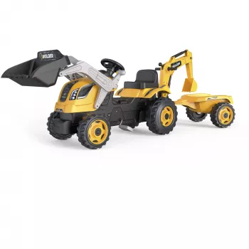 Tractor cu pedale Smoby Builder Max cu remorcă, galben