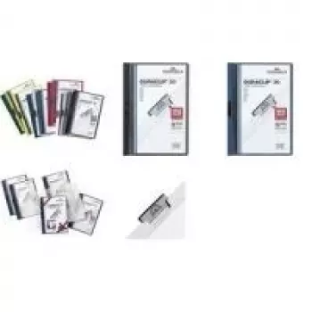 Mapă cu clemă DURABLE DURACLIP ORIGINAL 30 A4, copertă frontală transparentă, spate albă, clemă metalică, pachet de 5 (2227-02)
