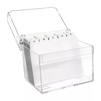 Casetă de fișe din acril MAUL A6, cristal transparent, include 100 fișe și registru A-Z (19528-05)