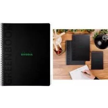 Bloc colegiu RHODIA Greenbook A4+ cu pătrățele negru reciclat 80 file 119932C