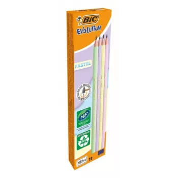 Creioane grafit BIC Evolution PASTEL HB 2 mm, culori pastel asortate, pachet de 12 518307