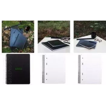 Bloc de colegiu RHODIA GREENBOOK A5+ cu pătrățele, copertă neagră din material reciclat 119913C