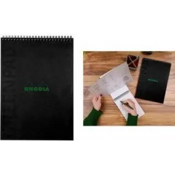 Caiet cu spirală RHODIA GreenPad A4+ liniat negru 90g/m² 80 file 119927C