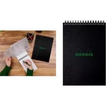 Caiet cu spirală Rhodia GreenPad A5+ cu pătrățele, negru, 160 x 210 mm, 90 g/m², 80 file 119928C