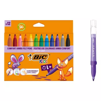 Carioci BIC KIDS Comfort Jumbo, culori asortate, set de 12, vârf 1,4 mm, lavabile 517250