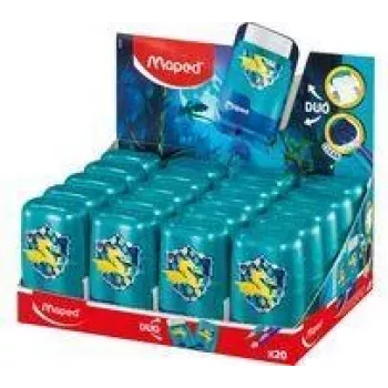 Set combinat radieră și ascuțitoare Maped DRAGON, două găuri, prezentare 20 bucăți 049226