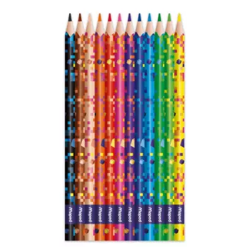 Maped PIXEL PARTY Triangular Coloured Pencils, 12 Assorted Colours, Soft Break-Resistant Lead, Pixel Pattern Barrel, Cardboard Case 862204