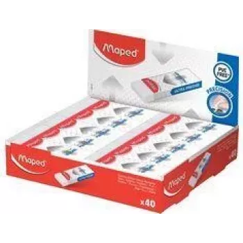 Maped Technic PRECISION Plastic Eraser, White, 40-Piece Display Box (126111)