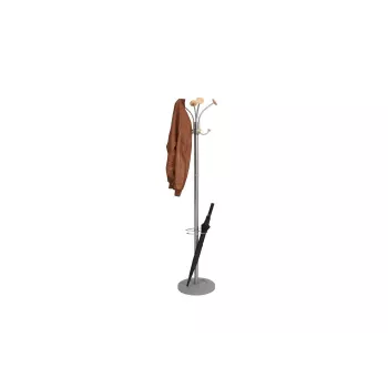Cuier de hol MAUL Stily cu suport pentru umbrele, argintiu, cârlige din lemn, 8 cârlige, 1750 mm 9403270