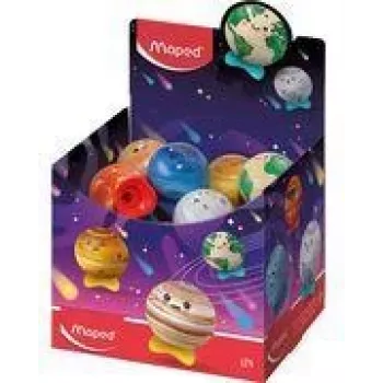 Maped Planet Metal Pencil Sharpener with Container, Assorted Designs, Display Box of 24 051102EU
