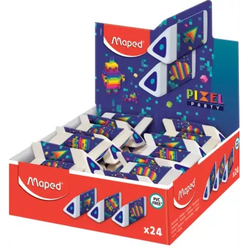 Maped Pyramide PIXEL PARTY Plastic Eraser, White, Phthalate- & PVC-Free, Triangular Cross-Section, 24-Piece Display Box 119523