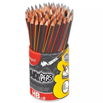 Creion grafit MAPED BLACK'PEPS HB cu radieră, triunghiular, pachet de 72 în toc 851759FC