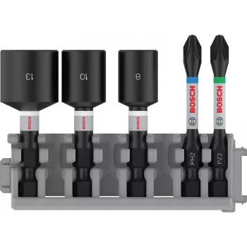 Set biți de șurubelniță și chei tubulare Bosch Impact Control, 5 piese, PH2, PZ2, 8/10/13 mm 2608522350