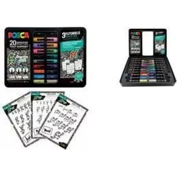 POSCA Pigment Marker Doodle Art Set, 20 Markers in Metal Box (6 x PC1MC, 7 x PC3M, 7 x PC5M) M POSCA/20 021