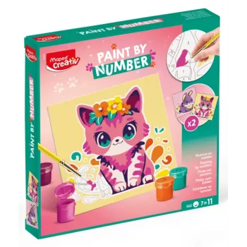 Set pictură după numere Maped Creativ pisică și iepure - 2 planșe preimprimate, vopsele acrilice, pensulă, de la 7 ani 907083