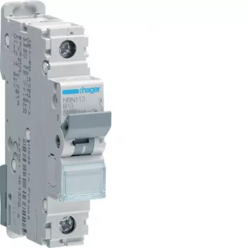 Întrerupător automat miniatural Hager NBN113 1 pol 13A curba B 10kA (MCB), 1 modul