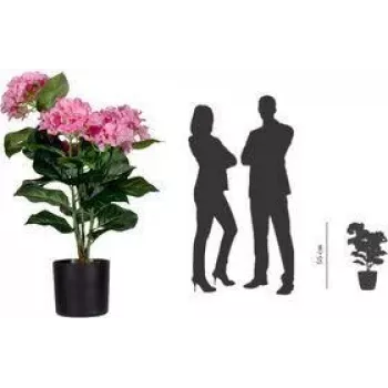 Plantă artificială de hortensie PAPERFLOW, roz, 550 mm, flori și frunze din poliester, tulpină din polietilenă, 1 bucată (PAHORT55)