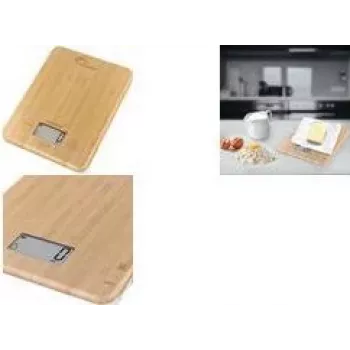 Cântar de bucătărie electronic subțire Little Balance LB 8543 din bambus cu afișaj LCD, capacitate 5 kg, precizie 1 g