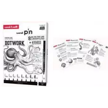 Set de start uni-ball DOTWORK uni pin, penar cu 9 piese cu 8 finelinere și 1 creion mecanic Shalaku S (CF PIN/8 005)