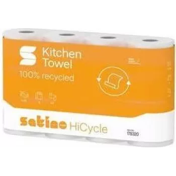 satino by wepa HiCycle Kitchen Roll, 3-ply, High-White Recycled Tissue, Triangle Embossing, 1 Roll 178320