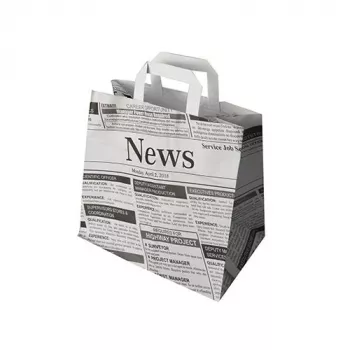 Sac de transport PAPSTAR din hârtie kraft cu aspect de ziar 260 x 170 x 250 mm, 70 g/m², sarcină 5 kg, mâner integrat, 1 bucată 87055