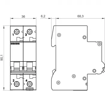 Întrerupător automat Siemens SENTRON 5SL62067, 2 poli, C 6A, 6kA, 230/400V AC