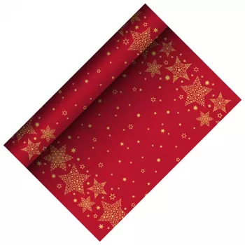 Șervet de masă din airlaid PAPSTAR Christmas Shine roșu, 400 mm x 3 m, pe rulou, 1 bucată 88657