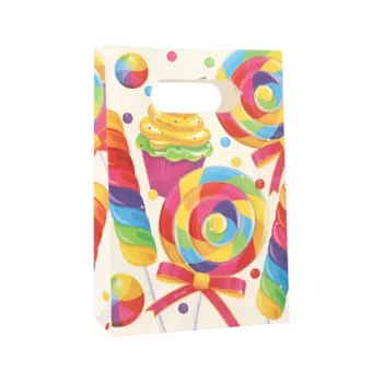 Pungă de hârtie de petrecere PAPSTAR Candies cu mâner, 140 x 210 x 60 mm, fund bloc, pliu lateral, 1 bucată (88862)