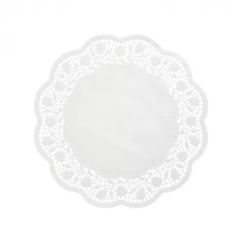 Șervețel rotund pentru tort PAPSTAR, diametru 360 mm, hârtie dantelată albă embosată, 40 g/m², 1 bucată (12265)
