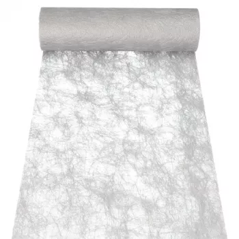 Bandă de masă și decorativă PAPSTAR Sizoflor, argintie, 25 m x 30 cm, rezistentă la apă, 75% poliester / 25% poliamidă 37064