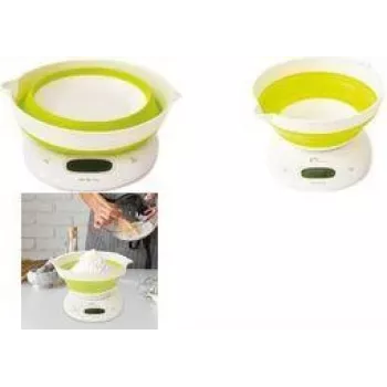 Cântar de bucătărie pliabil Little Balance LB 8064 cu bol, alb/verde deschis, 5 kg