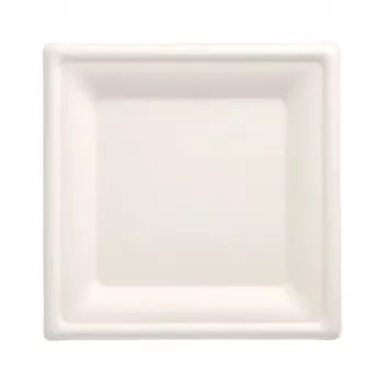 Farfurie din trestie de zahăr PAPSTAR Pure, pătrată, 200 x 200 mm, 50 bucăți, compostabilă, potrivită pentru microunde 89744