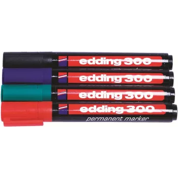 Set de markere Edding 300-E4, 4 buc., negru/albastru/verde/roșu 4-300-4