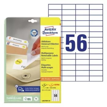 Etichete universale AVERY Zweckform 52,5 x 21,2 mm, albe, detașabile, cu margine, ProNature, 25 foi (L6027REV-25)