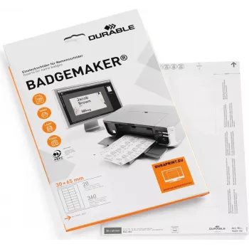 Etichete inserție DURABLE BADGEMAKER 30 x 65 mm, albe, 100 inserții (20 foi a câte 5) 142302