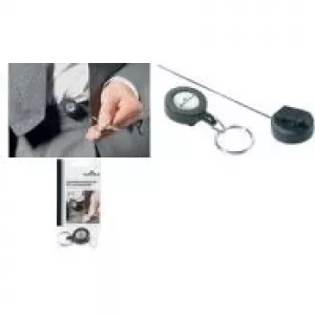 Suport retractabil pentru chei DURABLE Jojo cu inel pentru chei, negru, 80 cm cordon, pachet de 10 822258