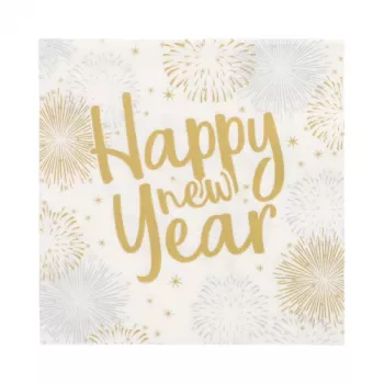 Șervețele PAPSTAR Happy New Year 330 x 330 mm, 3 straturi, pliere 1/4, pachet de 20 89772