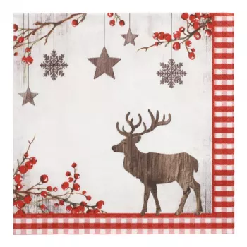 Șervețele PAPSTAR cu motiv de Crăciun X-mas Deer 400 x 400 mm, imprimate, pliate în 4, 3 straturi - 1 bucată (37222)