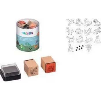 Set de ștampile cu motive cu dinozauri HEYDA, 15 ștampile transparente în cutie rotundă de depozitare 20-48 884 76