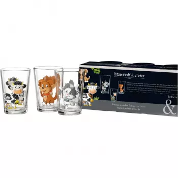 Set de 3 pahare de băut Ritzenhoff & Breker HOFTIERE animale de fermă, cu imprimeu decorativ (819243)