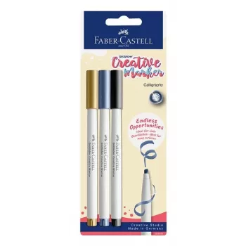 Set de markere creative Faber-Castell Goldfaber, 3 buc., pe bază de apă, vârf pensulă, culori asortate (negru, gri, alb), blister, 160905